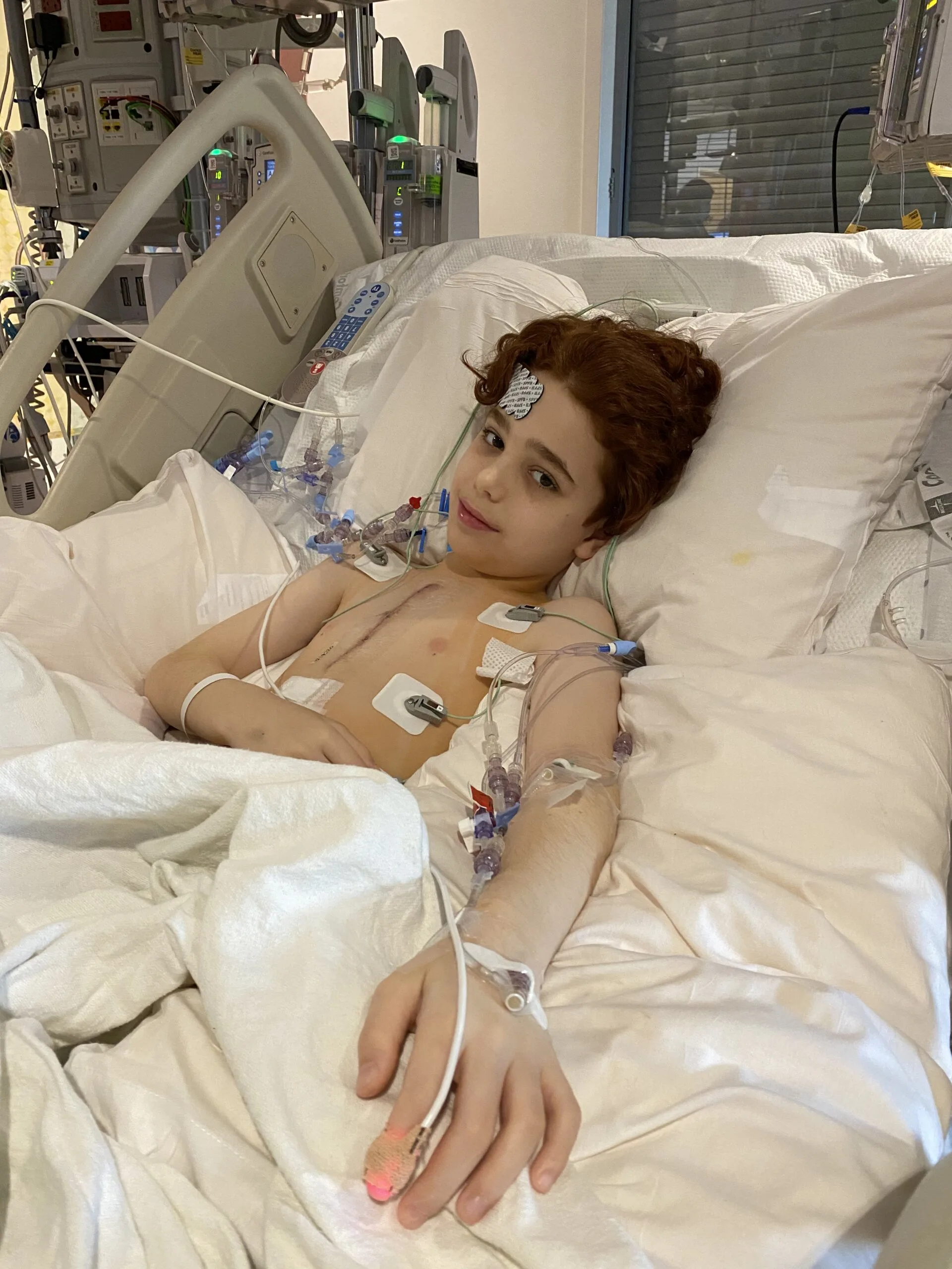 Frankie in hospital after surgery