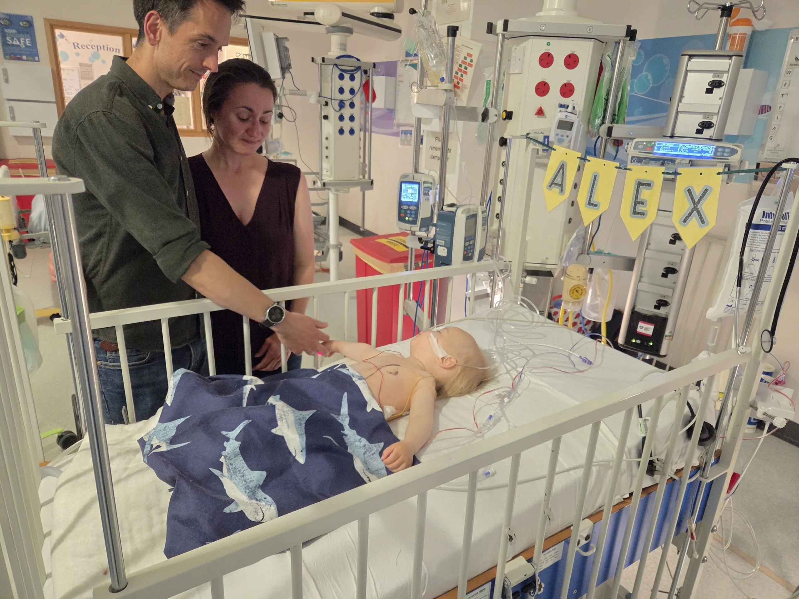 Ollie with his son Alex while in hospital, on Ward L51.